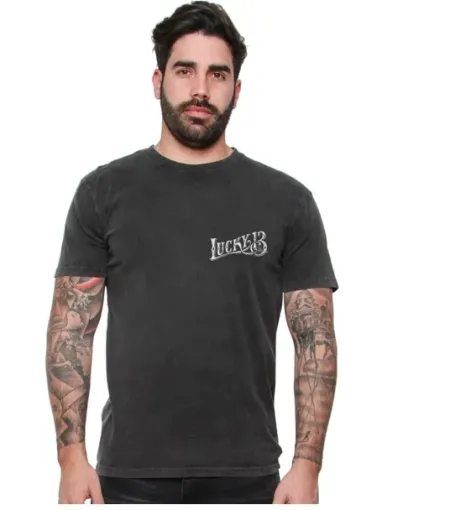 Lucky 13 Skull Built T-shirt Washed Black (ARM286119)