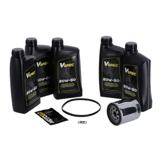 Vspec Fully Synthetic Service Kit With Chrome Filter For 2007-2016 Harley Davidson FLT/Touring & 2009-2016 Trike (ARM858589)