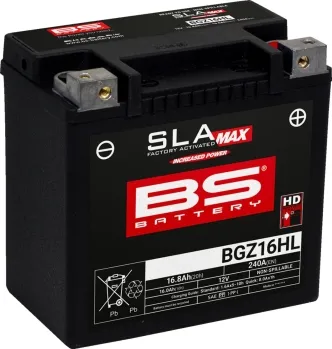 BS Battery BGZ16HL Max AGM Battery 240 CCA For 2004-2025 Sportster / RH Nightster, 2021-2023 Pan America  & 2015-2020 XG Street Models (300932)