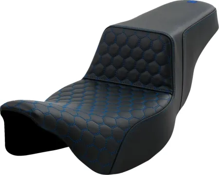 Saddlemen Honeycomb Extended Reach Step-Up Seat With Blue Stitching For Harley Davidson 2008-2024 FLHR, FLHT, FLHX & FLTR Touring Models (A808-07B-178BLU)