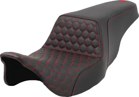 Saddlemen Honeycomb Step-Up Seat With Red Stitching For Harley Davidson 2008-2024 FLHR, FLHT, FLHX & FLTR Touring Models (A808-07B-177RED)