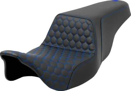 Saddlemen Honeycomb Step-Up Seat With Blue Stitching For Harley Davidson 2008-2024 FLHR, FLHT, FLHX & FLTR Touring Models (A808-07B-177BLU)