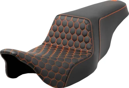 Saddlemen Honeycomb Step-Up Seat With Orange Stitching For Harley Davidson 2008-2024 FLHR, FLHT, FLHX & FLTR Touring Models (A808-07B-177ORA)