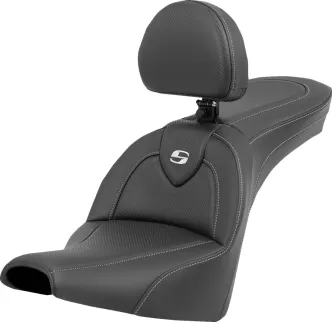 Saddlemen Roadsofa Carbon Fiber Seat With Drivers Backrest For Harley Davidson 2018-2024 Softail FXBB/S Street Bob & 2020-2024 FXST Standard Models (818-30-185BR)