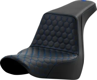 Saddlemen Honeycomb Step-Up Seat With Blue Stitching For Harley Davidson 2018-2024 Softail Low Rider FXLR/FXLRS Sport Glide FLSB Models (A818-29-177BLU)