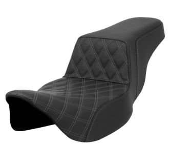 Saddlemen Front Lattice Stitched Step-Up Seat With Grey Stitching For Harley Davidson 2008-2023 Touring FLHR, FLHT, FLHX & FLTR Models (A808-07B-172GRE)