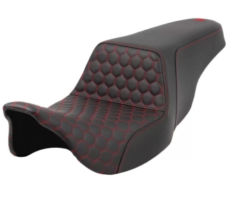 Saddlemen Front Lattice Stitched Step-Up Seat With Red Stitching For Harley Davidson 2008-2023 Touring FLHR, FLHT, FLHX & FLTR Models (A808-07B-172RED)
