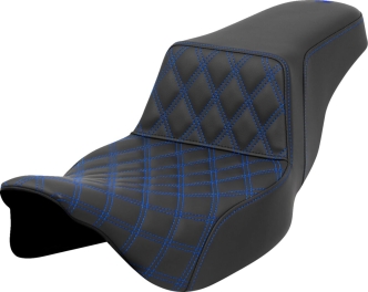 Saddlemen Front Lattice Stitched Step-Up Extended Reach Seat With Blue Stitching For Harley Davidson 2008-2023 Touring FLHR, FLHT, FLHX & FLTR Models (A808-07E-172BLU)