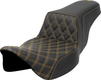 Saddlemen Front Lattice Stitched Step-Up Extended Reach Seat With Gold Stitching For Harley Davidson 2008-2023 Touring FLHR, FLHT, FLHX & FLTR Models (A808-07E-172GOL)