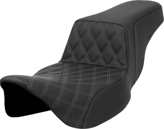 Saddlemen Front Lattice Stitched Step-Up Extended Reach Seat With Grey Stitching For Harley Davidson 2008-2023 Touring FLHR, FLHT, FLHX & FLTR Models (A808-07E-172GRE)