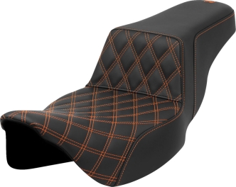Saddlemen Front Lattice Stitched Step-Up Extended Reach Seat With Orange Stitching For Harley Davidson 2008-2023 Touring FLHR, FLHT, FLHX & FLTR Models (A808-07E-172ORA)