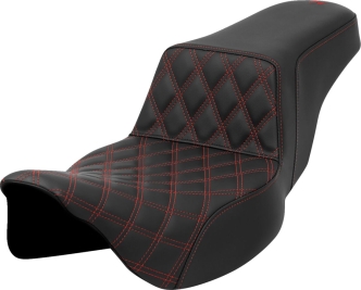 Saddlemen Front Lattice Stitched Step-Up Extended Reach Seat With Red Stitching For Harley Davidson 2008-2023 Touring FLHR, FLHT, FLHX & FLTR Models (A808-07E-172RED)