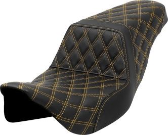 Saddlemen Front & Rear Lattice Stitched Step-Up Seat With Gold Stitching For Harley Davidson 2008-2023 Touring FLHR, FLHT, FLHX & FLTR Models (A808-07B-175GOL)
