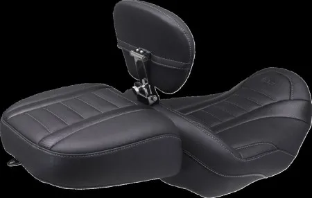 Mustang Deluxe Touring Solo Seat With Drivers Backrest With Gun Metal Stitching For Harley Davidson 2023-2025 Touring FLHX Street Glide & FLTR Road Glide Models (89401GM)