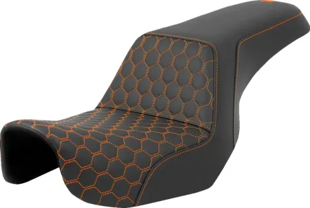 Saddlemen Honeycomb Step-Up Seat With Orange Stitching For Harley Davidson 2006-2017 Dyna FXD/FXDWG Models (A806-04-177ORA)