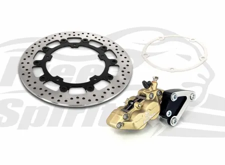 Free Spirits Bolt-in Kit With 4 Piston Caliper & 320mm Rotor In Gold Vintage Finish For Royal Enfield Super Meteor E Shotgun 650 Models (503801GV)