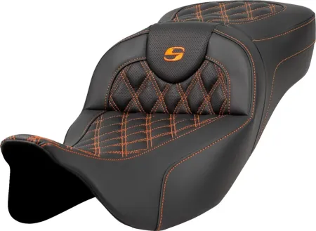 Saddlemen Extended Reach RoadSofa Orange Lattice Stitched Seat For Harley Davidson 2008-2024 FLHR, FLHT, FLHX & FLTR Touring Models (Does Not Fit 2023-2024 CVO Models) (A808-07B-184ORA)