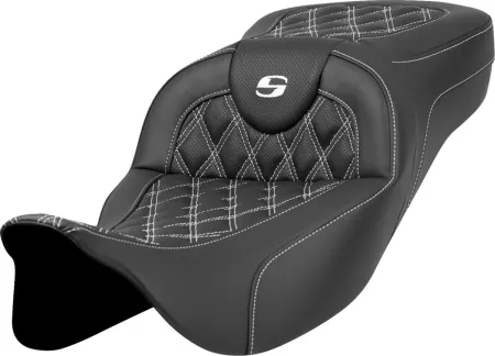Saddlemen Extended Reach RoadSofa White Lattice Stitched Seat For Harley Davidson 2008-2024 FLHR, FLHT, FLHX & FLTR Touring Models (Does Not Fit 2023-2024 CVO Models) (A808-07B-184WHI)