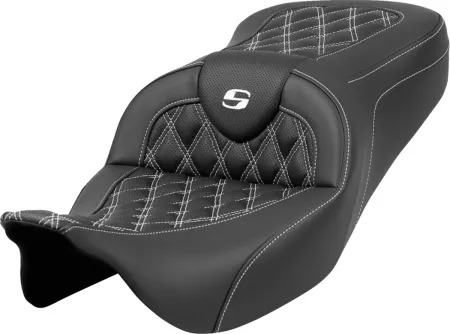 Saddlemen RoadSofa White Lattice Stitched Seat For Harley Davidson 2008-2024 FLHR, FLHT, FLHX & FLTR Touring Models (Does Not Fit 2023-2024 CVO Models) (A808-07B-182WHI)