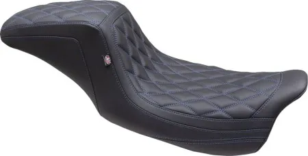 Mustang Double Diamond Squareback Seat With Sky Blue Stitching For Harley Davidson 2008-2025 Touring Models (excl. 23-25 VVT Models) (75299SB)