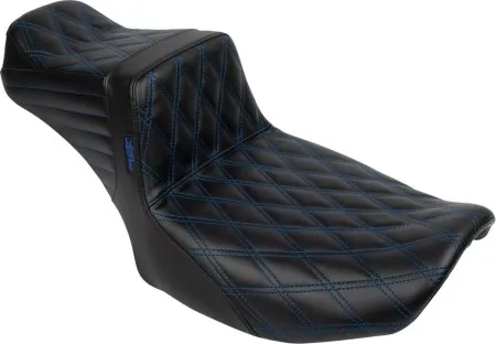 Le Pera Tailwhip Double Diamond Stitched Daddy Long Legs Seat With Blue Stitching For Harley Davidson 2023-2025 Touring FLHX Street Glide & FLTR Road Glide Models (LV-587DLDD-BE01)