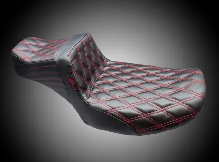 Le Pera Tailwhip Double Diamond Stitched Daddy Long Legs Seat With Red Stitching For Harley Davidson 2023-2025 Touring FLHX Street Glide & FLTR Road Glide Models (LV-587DLDD-R01)