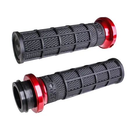 ODI Lock-on Hart-Luck Signature Full-Waffle Grips In Red For 2008-2024 Harley Davidson E-Throttle Models (V31HTW-BB-R)