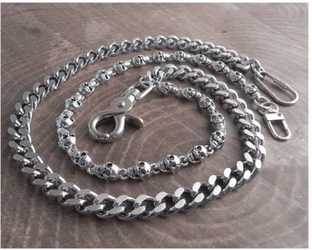 Amigaz Pewter Skull & Cut Leash Double Wallet Chain (NC202)