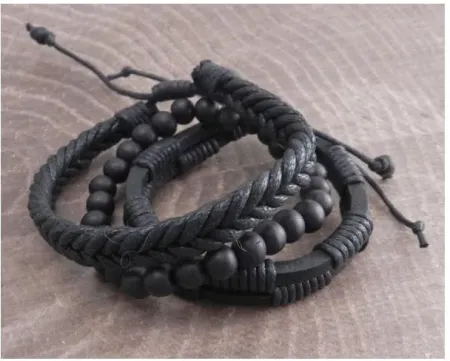 Amigaz Rope Sliders & Wood Bead Bracelet Black (P413-3PC BLK)