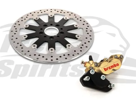 Free Spirits 4 Piston Caliper & 320mm Rotor Kit In Gold For Harley Davidson Models (203901GK)
