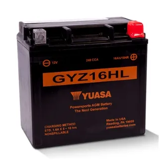 Yuasa GYZ16HL High Performance Battery 240 CCA For 2004-2025 Sportster / RH Nightster, 2021-2023 Pan America  & 2015-2020 XG Street Models (GYZ16HL)