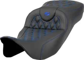 Saddlemen Extended Reach RoadSofa Lattice Stitched Seat With Blue Stitching For Harley Davidson 2008-2023 Touring Models (A808-07B-184BLU)