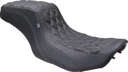 Mustang Double Diamond Squareback Seat In Black With Gun Metal Grey Stitching For Harley Davidson 2023-2025 Touring FLHX Street Glide & FLTR Road Glide Models (88415GM)