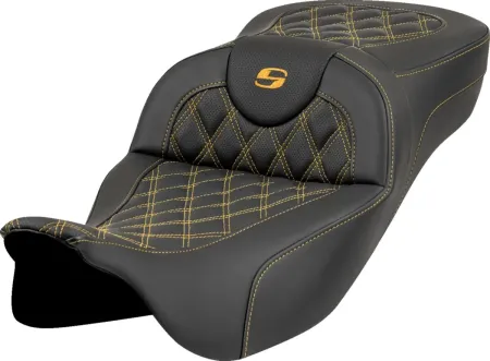 Saddlemen Extended Reach Lattice Stitched Roadsofa Seat With Gold Stitch For Harley Davidson 2008-2024 FLHR, FLHT, FLHX & FLTR Touring Models (Does Not Fit 2023-2024 CVO Models) (808-07B-18407)
