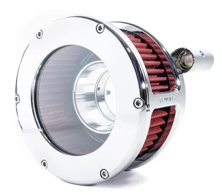 Feuling BA Air Cleaner Kit With Clear Cover In Chrome Finish With Red Filter For Harley Davidson 1999-2017 Twin Cam Models (Exc. E-Throttle & 99-01 FLT) (5448)