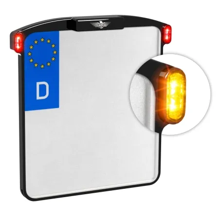 Heinz Bikes All In One Micro License Plate Holder In Black With Turn Signals, Brake Light & Taillight (Switzerland 180mm x 140mm) (HBKZM-MB-3TS-CH)