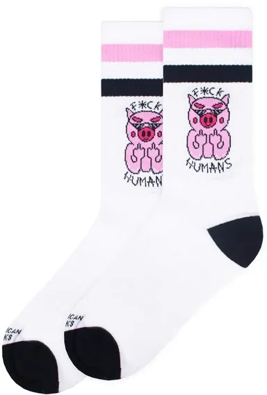 American Socks Mid High F*CK Humans Socks Pink/black Stripes (AS405)