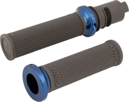 ODI Ruffian Lock-On Street Grips In Graphite Rubber With Blue End Caps For Harley Davidson 2025 Softail, 2023-2025 Road Glide & Street Glide Models (V30HTCH-U)