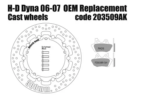Free Spirits OEM Replacement Front Brake Rotor 300mm For Harley Davidson 2006-2007 Dyna Models With Cast Wheels (203509AK)