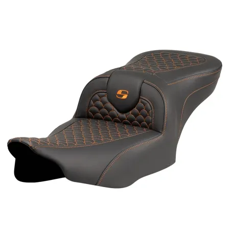 Saddlemen Standard Reach Dragon Scale Stitched Roadsofa Seat With Orange Stitching For Harley Davidson 2023-2025 Touring FLHX Street Glide & FLTR Road Glide Models (823-07-20803)