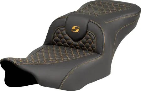 Saddlemen Standard Reach Dragon Scale Stitched Roadsofa Seat With Gold Stitching For Harley Davidson 2023-2025 Touring FLHX Street Glide & FLTR Road Glide Models (823-07-20807)