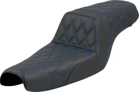 Saddlemen Step-Up Lattice Stitched Seat With Blue Stitching For Harley Davidson 2004-2022 XL Sportster Models (Forty-Eight And 3.3G Tank) (807-11-17501)