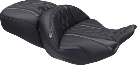 Mustang Deluxe Diamond Stitched Super Touring Seat With Sky Blue Stitching For Harley Davidson 2023-2025 Touring FLHX Street Glide & FLTR Road Glide Models (89411SB)