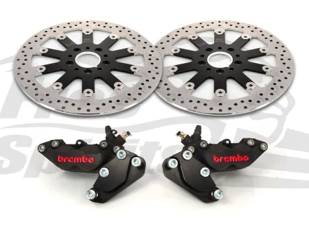 Free Spirits Complete 4 Piston Caliper & 320mm Rotors Kit In Black For Harley Davidson Touring Models (203914KK)