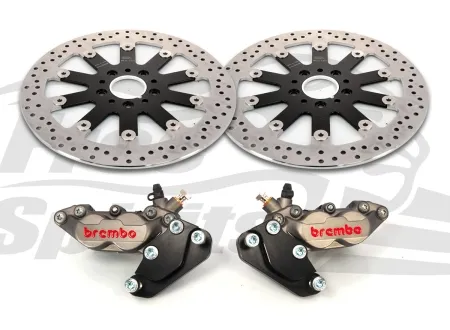 Free Spirits Complete 4 Piston Caliper & 320mm Rotors Kit In Titanium For Harley Davidson Touring Models (203914TK)