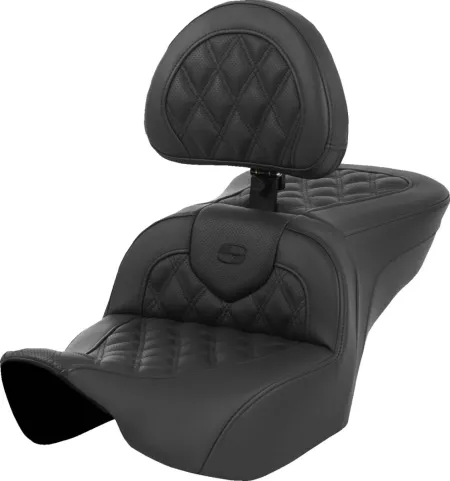 Saddlemen Lattice Stitched Heated Roadsofa Seat With Drivers Backrest For Harley Davidson 2023-2025 Touring FLHX Street Glide & FLTR Road Glide Models (823-07-182C0)