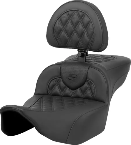 Saddlemen Extended Reach Lattice Stitched Heated Roadsofa Seat With Drivers Backrest For Harley Davidson 2023-2025 Touring FLHX Street Glide & FLTR Road Glide Models (823-07-184C0)