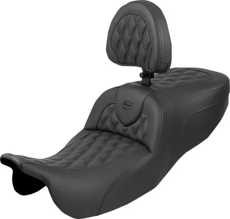 Saddlemen Lattice Stitched Roadsofa Seat With Black Stitching With Drivers Backrest For Harley Davidson 2015-2025 FLTR Freewheeler & FLTRT Road Glide 3 Models (815-07-182BR)
