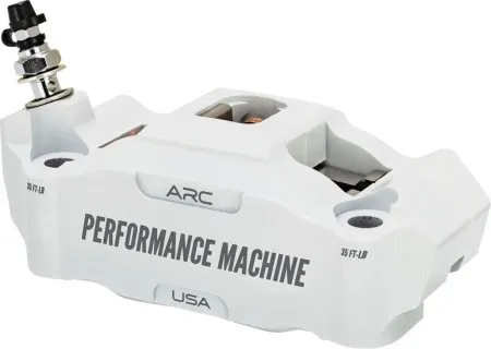 Performance Machine Race Series 4 Piston Radial Mount Front Left Caliper With ARC Technology In White Finish For Harley Davidson Models (0052-2427-WC)