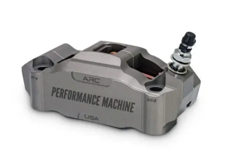 Performance Machine Race Series 4 Piston Radial Mount Front Right Caliper With ARC Technology In Grey Finish For Harley Davidson Models (0052-2426-GYC)